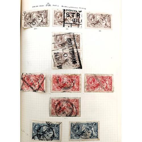 203 - A collection of GB stamps, QVR onwards, including two penny blacks, and a Seahorse £1, in an album...