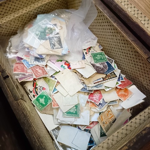 223 - Assorted stamps, loose and in albums, a three draw telescope, boxes and items (box)...