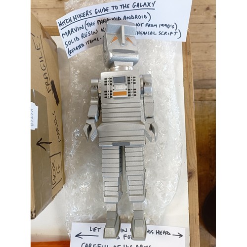 360 - A collection of assembled model kits, including Battlestar Galactica, Thunderbirds 2, Marvin (Hitchh...