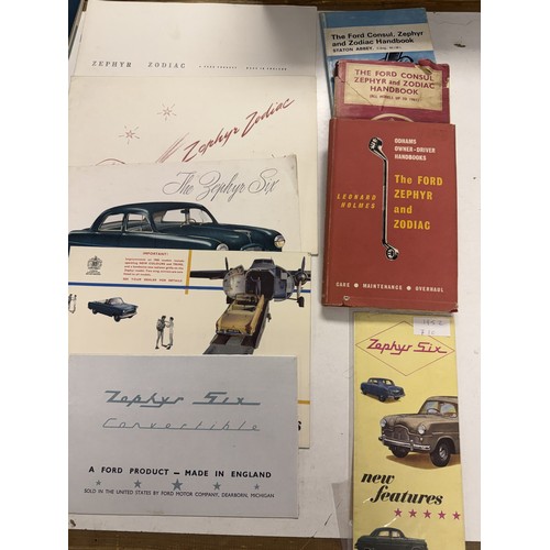10 - A group of car brochures, booklets and ephemera, including Ford Zephyr Zodiac, Zephyr Six, Consul an... 