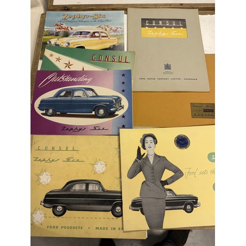 10 - A group of car brochures, booklets and ephemera, including Ford Zephyr Zodiac, Zephyr Six, Consul an... 
