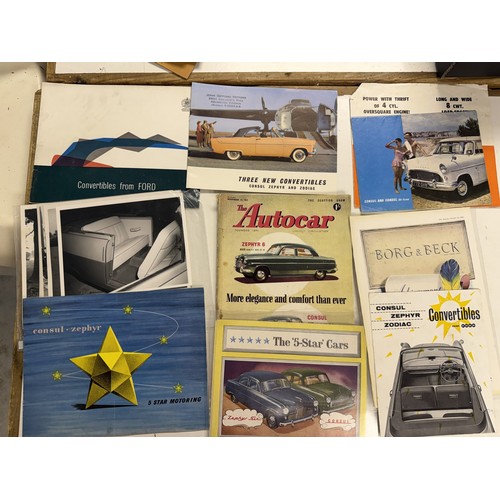 10 - A group of car brochures, booklets and ephemera, including Ford Zephyr Zodiac, Zephyr Six, Consul an... 
