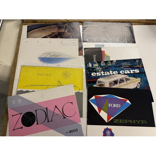 10 - A group of car brochures, booklets and ephemera, including Ford Zephyr Zodiac, Zephyr Six, Consul an... 