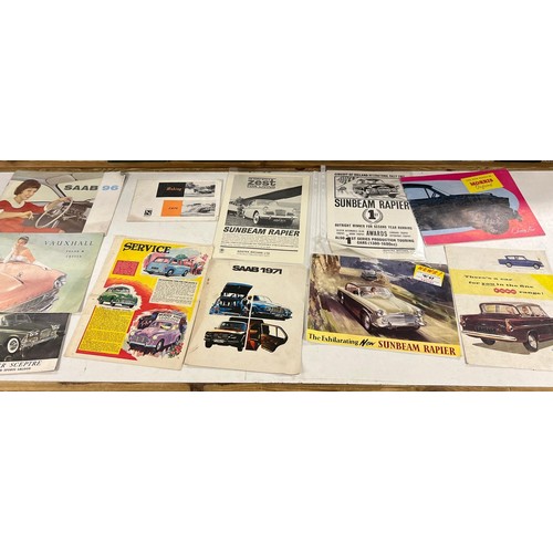 25 - Assorted car brochures, adverts and motoring ephemera, including VW Beetle, MG Series MGA, Riley and... 