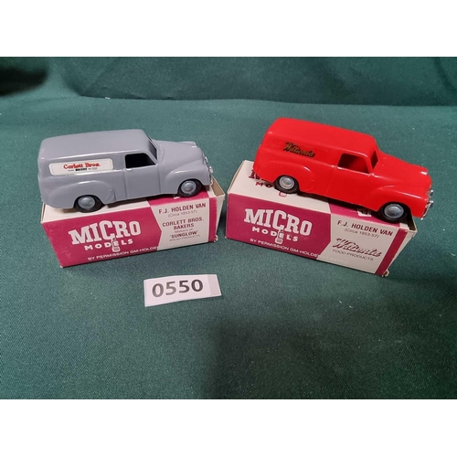 1037 - 2 X Micro Models 1/43 Scale Comprising Model WA-1 - 1953-57 F.J. Holden Van - Corlett Bros. And Micr... 