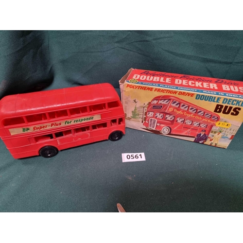 1039 - Poplar Plastics  Polythene Friction Drive Double Decker Bus In Box Made In England  With Original Bo... 