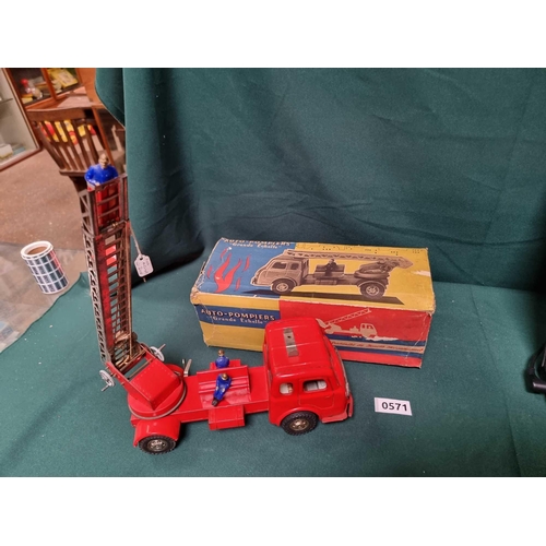 1040 - Joustra (France) Reference Quite Rare #469 Auto Pompiers Tin Plate Fire Engine In Played Condition C... 