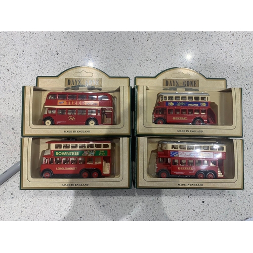 582 - 4 x lledo days gone promotional busses 1957 Bristol LD6G Lodekka Bus Tizer #75003, 1932 AEC Regent D... 