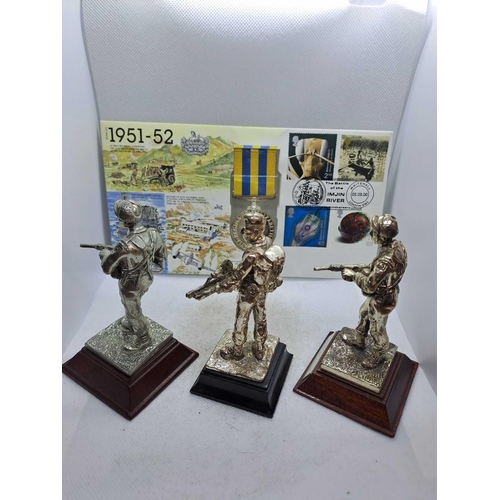 837 - The Glorious Gloucesters 1951-52 the battle of imjin river 3 pewter silver plated soldiers from the ... 