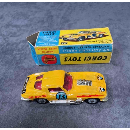 938 - Corgi diecast #337 Customized Chevrolet Corvette Sting Ray in box (end tab detached aznd one end fla... 