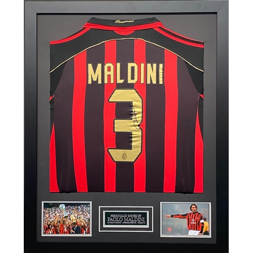 1568 - Paolo Maldini Signed And Framed Ac Milan Shirt Certificate of Authenticity