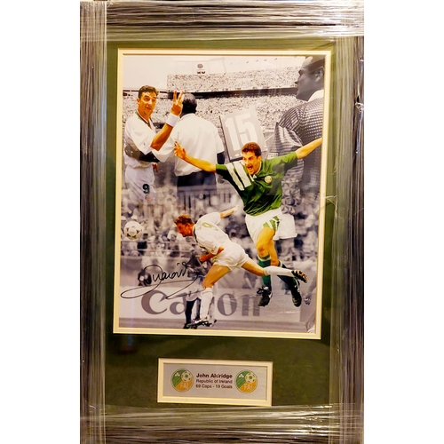 1569 - John Aldridge Signed And Framed Ireland Football Display Certificate of Authenticity