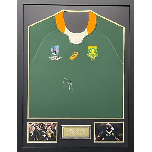 1570 - Siya Kolisi Signed And Framed South Africa Rugby Shirt Certificate of Authenticity