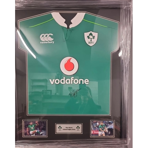 1571 - Ross Byrne Signed And Framed Ireland Rugby Shirt Certificate of Authenticity