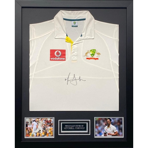 1581 - Mitchell Johnson Signed And Framed Australia Cricket Shirt CCertificate of Authenticity