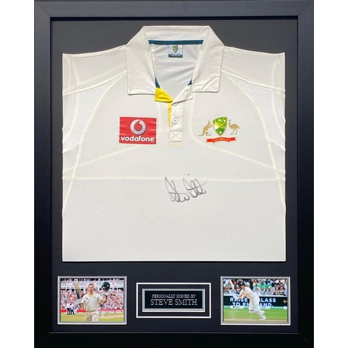 1583 - Steve Smith Signed And Framed Australis Cricket Shirt Certificate of Authenticity