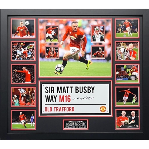 1702 - Wayne Rooney Signed And Framed Manchester United Street Sign Coa