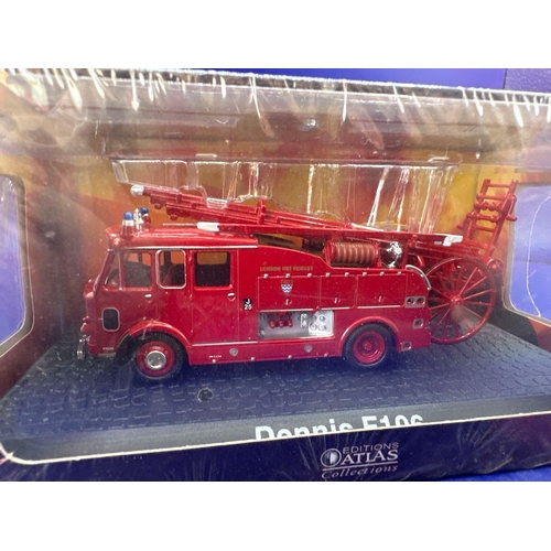 107 - Atlas additions, London, Fire Brigade fire engine model number 414 4106 still in box and cellophane