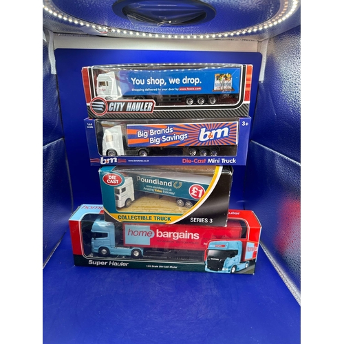 109 - 4 x Vehicles / Lorrys this lot is to include the home bargains super hauler Poundland collectible di... 