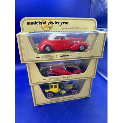 141 - 3 Matchbox models of the yesteryear, Y12 1937 Cord 312, Y8 1945 MG-TC, Y-7 1912 Rolls Royce