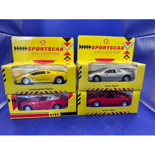 145 - 4 x Classic Sports Car Collection by Shell Garage. Lotus, Esprit, Ferrari 348TS, Lamborghini Diablo,... 