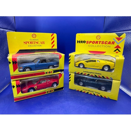 146 - 4 x Classic Sports Car Collection by Shell Garage. Mercedes-Benz 500 SL, Ferrari 288 GTO, Lamborghin... 