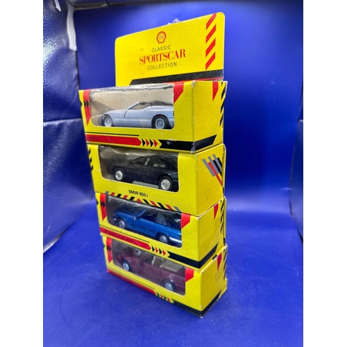 147 - 4 x Classic Sports Car Collection by Shell Garage. BMW Z1, BMW850I, Mercedes-Benz 500 SL, Mercedes-B... 