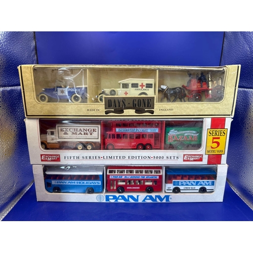 154 - 4 x Lledo Three Vehicle sets. Days gone emergency service Vehicles, Exchange and Mart limited set (5... 