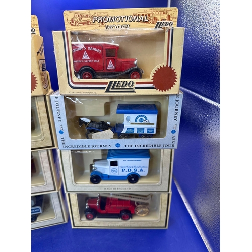 157 - 8 x Lledo Diecasts, with various branding Hornby dairies times 2GR post office telephones, Castrol m... 