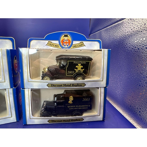 169 - 4 x Oxford Diecasts, Royal commemorative vehicles one for Prince Charles, 2003 Queen Elizabeth II 20... 