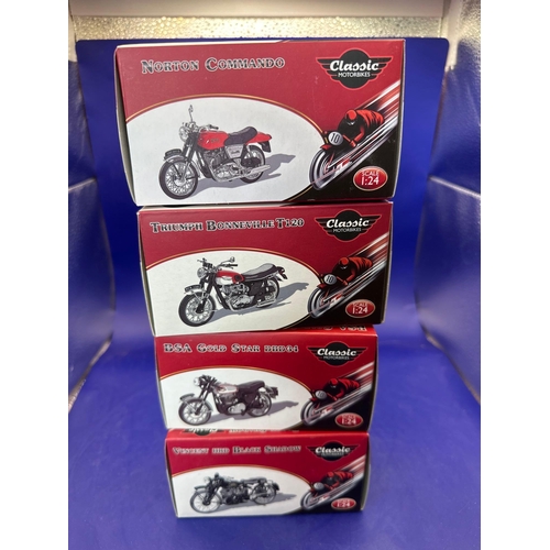 178 - 4 x Atlas additions collections, classic motorbikes scale, 1:24. Vincent HRD, black shadow, BSA Gold... 