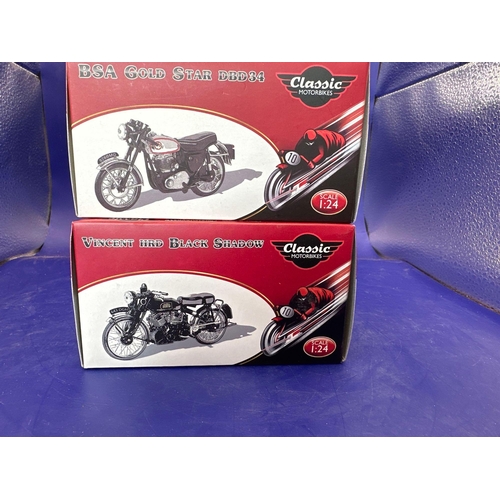 178 - 4 x Atlas additions collections, classic motorbikes scale, 1:24. Vincent HRD, black shadow, BSA Gold... 