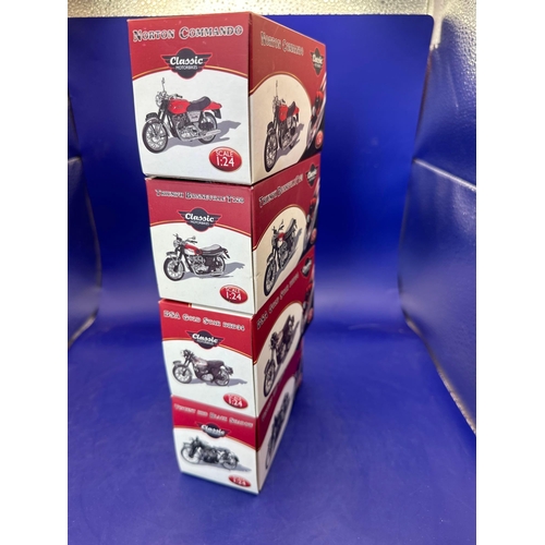 178 - 4 x Atlas additions collections, classic motorbikes scale, 1:24. Vincent HRD, black shadow, BSA Gold... 