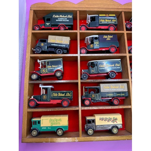 212 - 15 car display filled with Lledo and Corgi models as pictured.