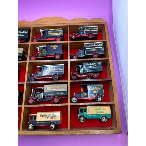 212 - 15 car display filled with Lledo and Corgi models as pictured.