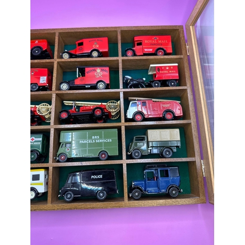 214 - 15 car display filled with Lledo models as pictured. All Service vehicles this includes Royal Mail, ... 