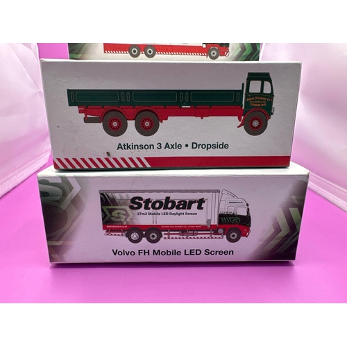 244 - 5 x Atlas Editions Eddie Stobart Vehicles, Atkinson, three Axel, drop side, Volvo, FH, mobile LED sc... 