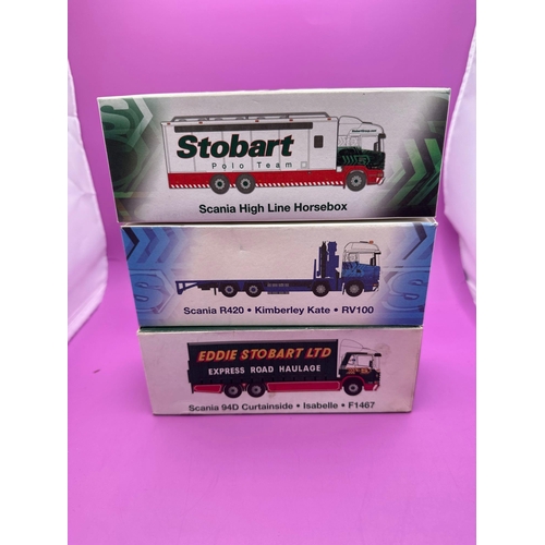 244 - 5 x Atlas Editions Eddie Stobart Vehicles, Atkinson, three Axel, drop side, Volvo, FH, mobile LED sc... 