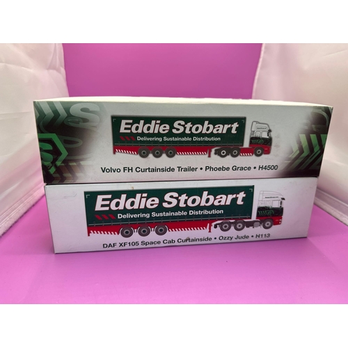 247 - 4 x Atlas Editions Eddie Stobart Vehicles, Volvo, FH, curtain side, trailer, Daf, XF105 space, cut c... 