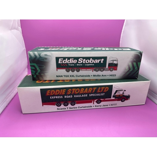 247 - 4 x Atlas Editions Eddie Stobart Vehicles, Volvo, FH, curtain side, trailer, Daf, XF105 space, cut c... 