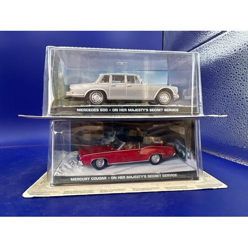 68 - 2 x James Bond Scale Diecast, Unopened Bubble Card. Mercedes 600 and mercury cougar from on her Maje... 