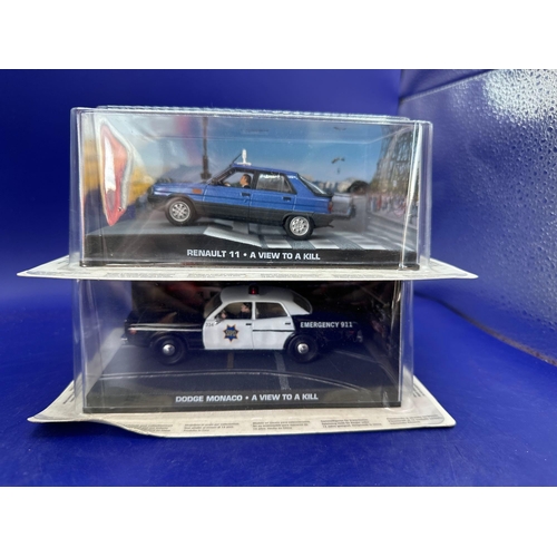 71 - 2 x James Bond Scale Diecast, Unopened Bubble Card. Dodge Monaco and Renault 11 from a view to kill.