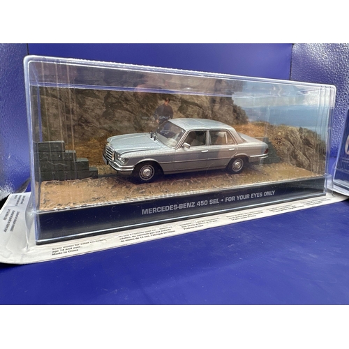 82 - 2 x James Bond Scale Diecast, Unopened Bubble Card. Mercedes-Benz 200 D Mercedes Benz 450 SEL from f... 