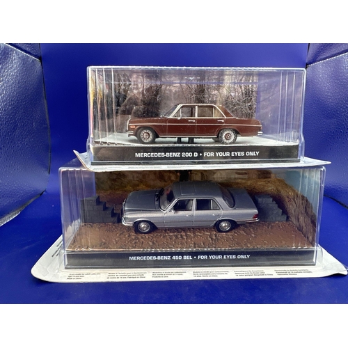 82 - 2 x James Bond Scale Diecast, Unopened Bubble Card. Mercedes-Benz 200 D Mercedes Benz 450 SEL from f... 