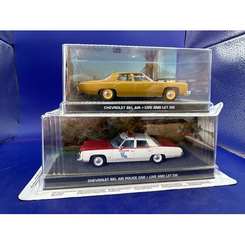 84 - 2 x James Bond Scale Diecast, Unopened Bubble Card. Chevrolet, Bel-Air and Chevrolet Belair police c... 