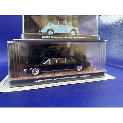 93 - 3 x James Bond Scale Diecast, Unopened Bubble Card. Ford, Thunderbird and Morris Minor, convertible ... 