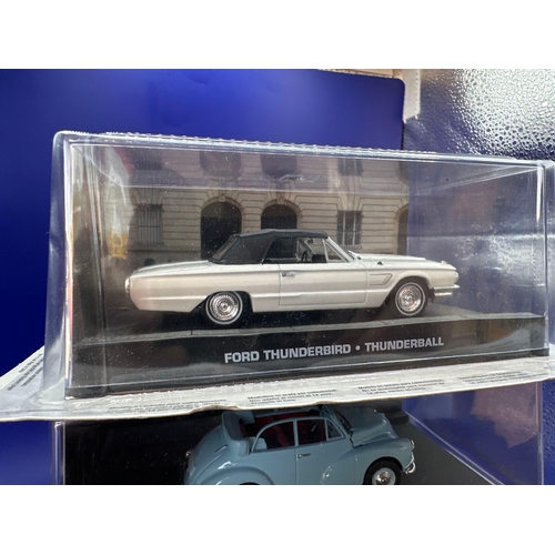 93 - 3 x James Bond Scale Diecast, Unopened Bubble Card. Ford, Thunderbird and Morris Minor, convertible ... 