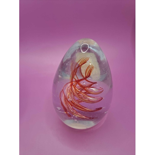 523 - 4 Various blown glass paper weights a jellyfish a flower a marble styled egg and and a fancy red des... 