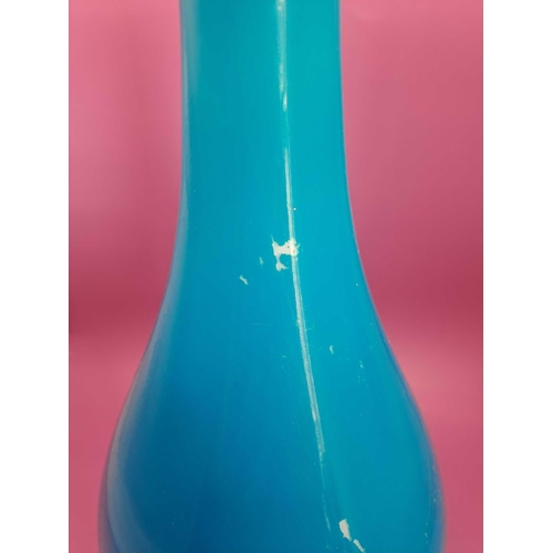 547 - 1 glass vase with blue design scratched in places