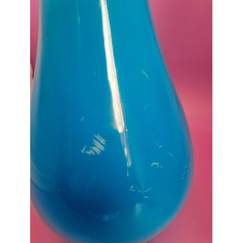 547 - 1 glass vase with blue design scratched in places